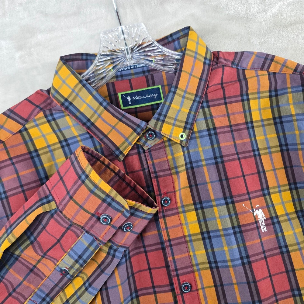 William Murray Button Down Shirt Mens Large Multicolor Plaid Long Sleeve Golf